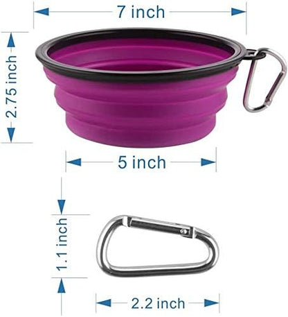 Premium Large Collapsible Dog Bowls - 34Oz Portable Travel Dishes with Carabiner Clip (2 Pack: Purple & Red)