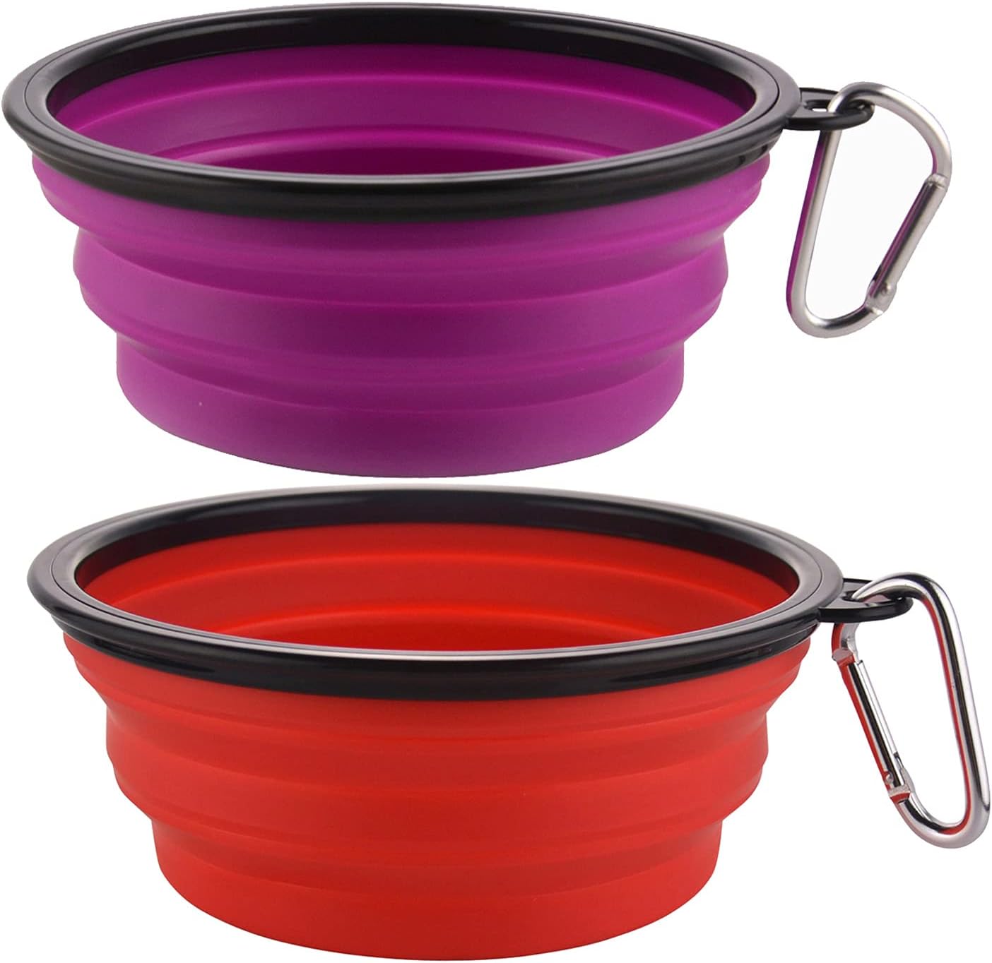 Premium Large Collapsible Dog Bowls - 34Oz Portable Travel Dishes with Carabiner Clip (2 Pack: Purple & Red)
